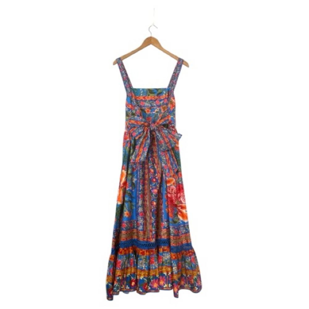 FARM Rio Vibrant Blue Floral Midi Dress with Orange & Pink Blooms - Picture 10 of 16